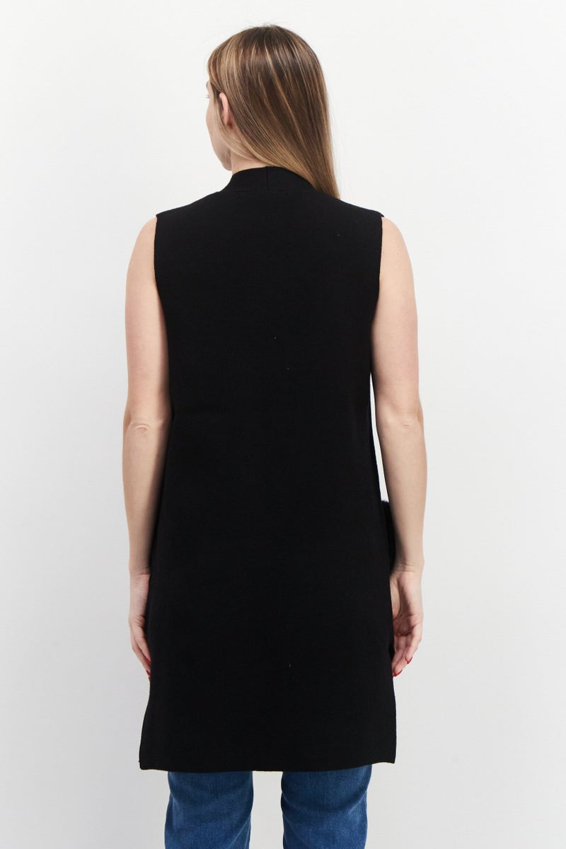 CARMEN MARC VALVO Women Split Neck Sleeveless Sweaters, Black - Image 3