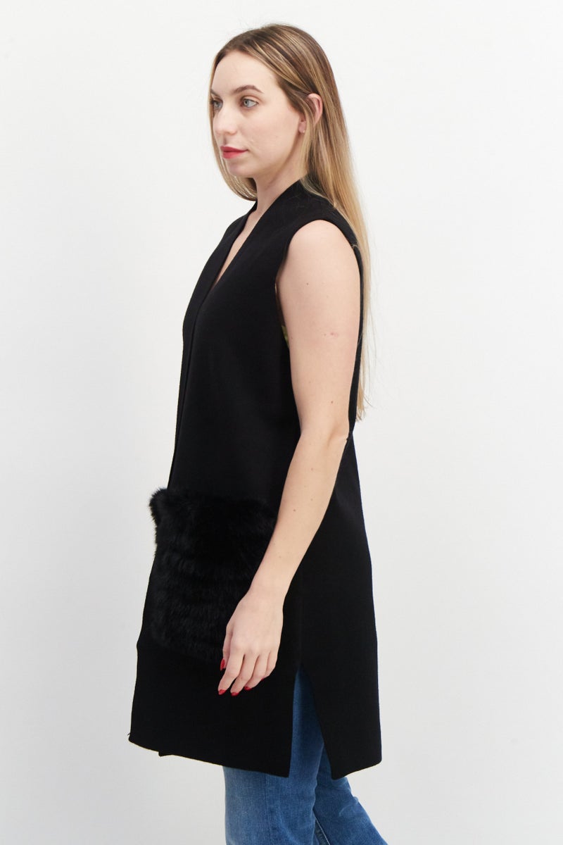 CARMEN MARC VALVO Women Split Neck Sleeveless Sweaters, Black - Image 4