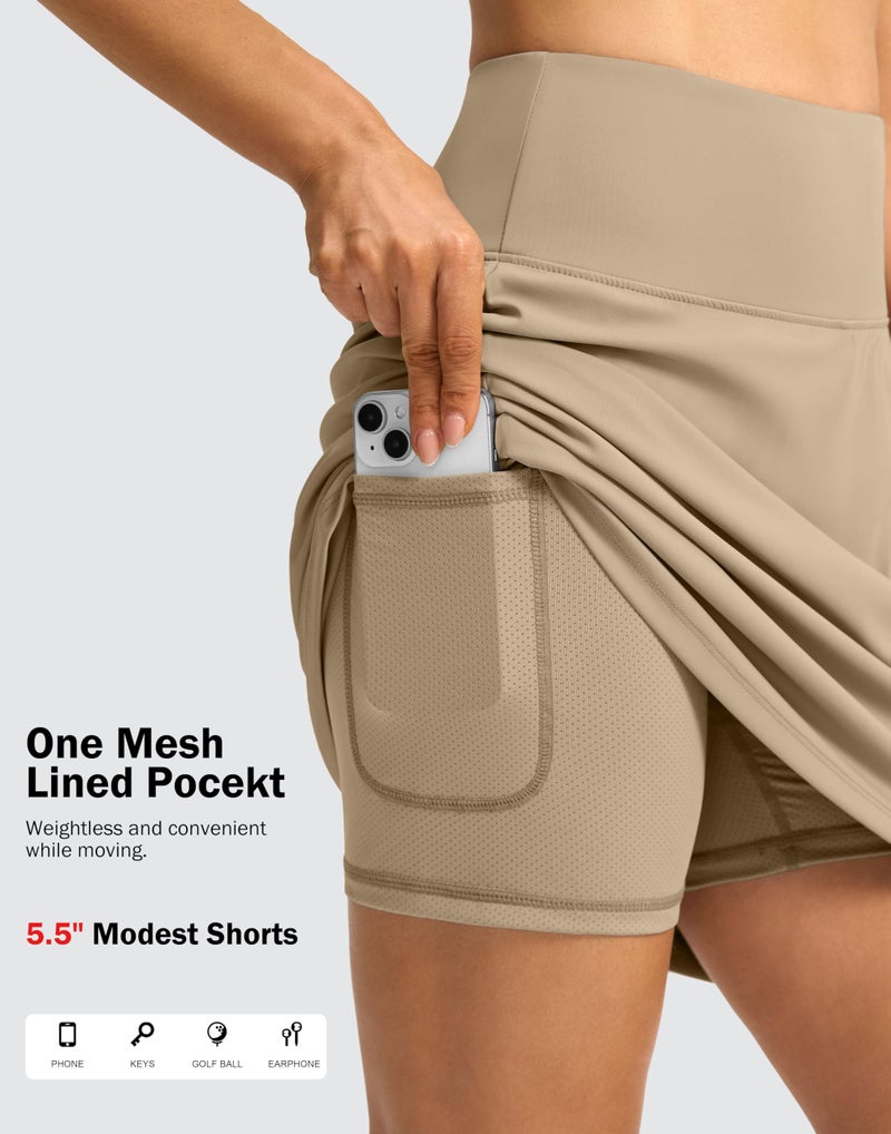 SANTINY 18" Skorts for Women 3 Pockets High Waist Long Athletic Tennis Skirt Golf Skort for Casual Summer Travel (Khaki_XL) - Image 5