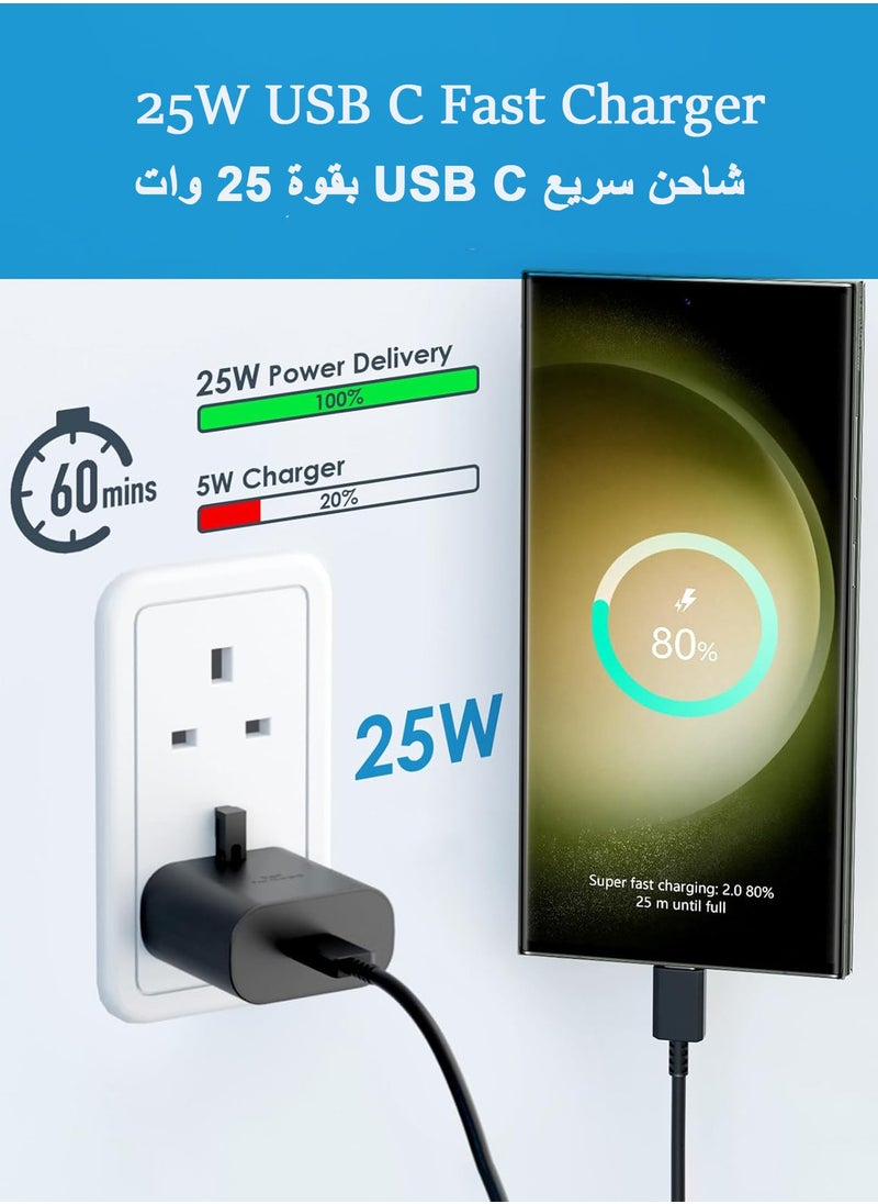 XnYao - 25W Super Fast Charger For Samsung Type C Plug with USB C Cable, Wall Charger Plug Adaptor and Cable Compatible With Samsung Galaxy S24 Ultra/S24 Plus/S23 FE/S24/S22/S21 S20,A54 A25 A15 A05S A53 A34 A23 5G,Z Fold 4 5/Z Filp,Tab S7 S8 S9 Black - Image 1
