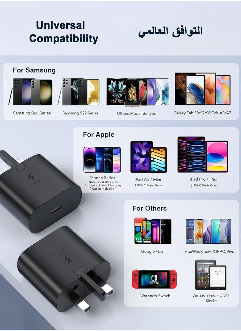 XnYao - 25W Super Fast Charger For Samsung Type C Plug with USB C Cable, Wall Charger Plug Adaptor and Cable Compatible With Samsung Galaxy S24 Ultra/S24 Plus/S23 FE/S24/S22/S21 S20,A54 A25 A15 A05S A53 A34 A23 5G,Z Fold 4 5/Z Filp,Tab S7 S8 S9 Black - Image 1