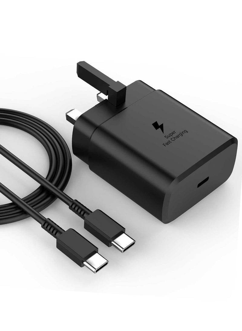 XnYao - 25W Super Fast Charger For Samsung Type C Plug with USB C Cable, Wall Charger Plug Adaptor and Cable Compatible With Samsung Galaxy S24 Ultra/S24 Plus/S23 FE/S24/S22/S21 S20,A54 A25 A15 A05S A53 A34 A23 5G,Z Fold 4 5/Z Filp,Tab S7 S8 S9 Black - Image 1