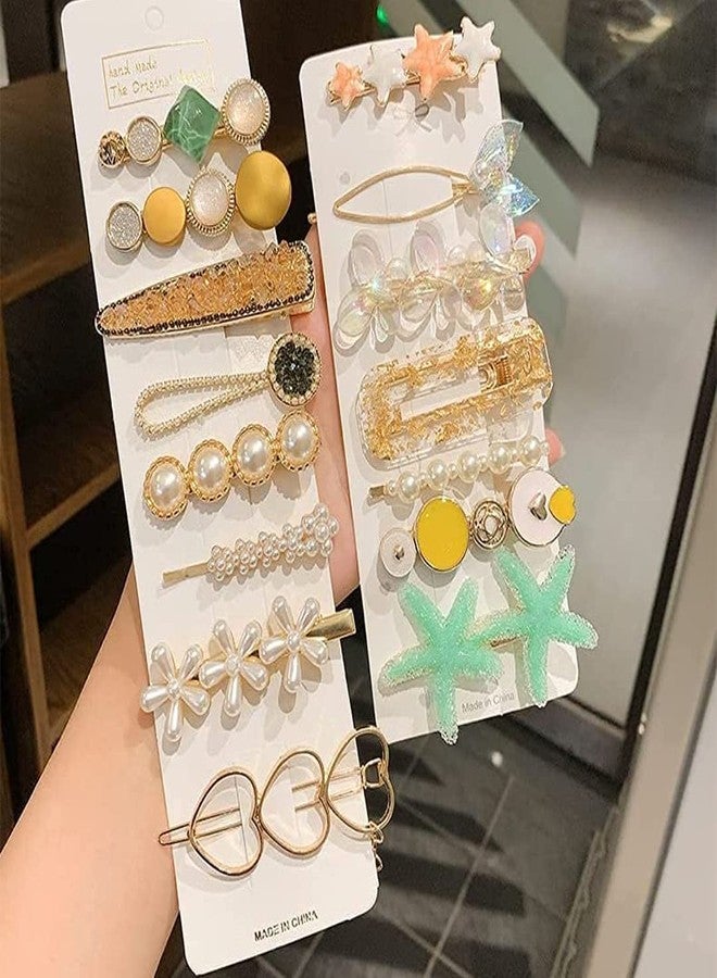 Aliza Korean Style Pearl Barrettes Women's Set Hairpin Korean Style Hair Clip Marble Alligator bobby pins Duckbilled Headdress Jewelry Hair Accessories set (13 Pcs) - Image 5