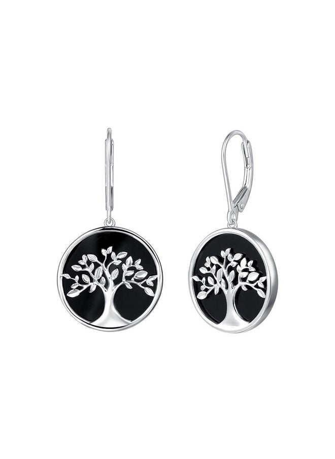 Agvana Sterling Silver Tree Of Life Earrings For Women Genuine Black Onyx Family Tree Leverback Dangle Earrings Anniversary Jewelry Birthday Gifts For Women Girls Mom Grandma Wife Her  - Image 1