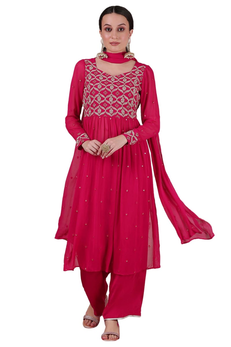 Aurelia Women’s Floral Printed Straight Kurta Set with Palazzos and Dupatta for Women - Image 1