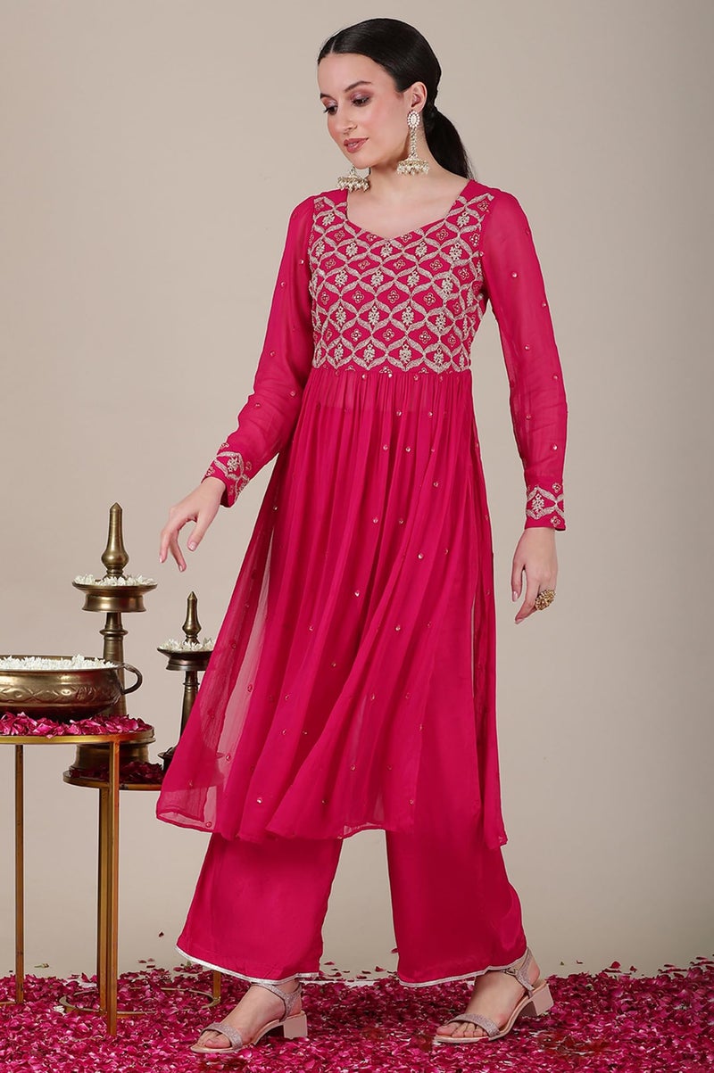 Aurelia Women’s Floral Printed Straight Kurta Set with Palazzos and Dupatta for Women - Image 4