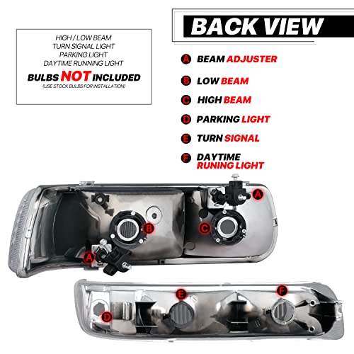 M-AUTO Headlights Assembly Factory Style Compatible with 1999-2002 Chevy Silverado 1500HD 2500HD 3500HD, 2000-2006 Suburban 1500 2500 Tahoe 2/4-Door - Image 3