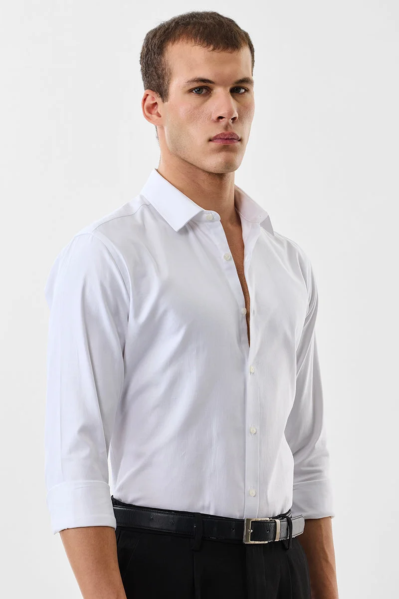 SNITCH White Textured Long Sleeve Slim Fit Formal Luxe Shirt