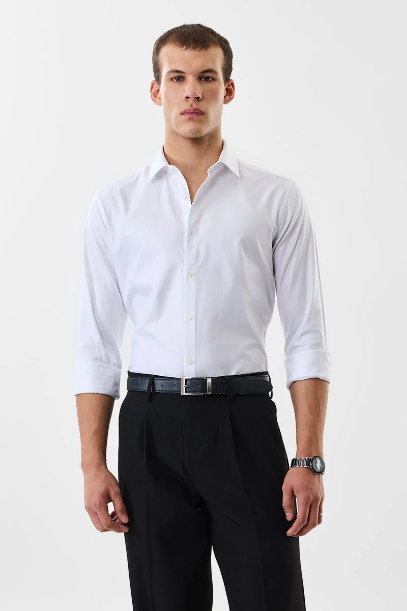SNITCH White Textured Long Sleeve Slim Fit Formal Luxe Shirt