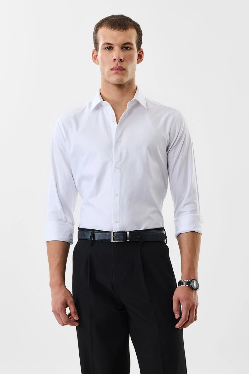 سنيتش White Textured Long Sleeve Slim Fit Formal Luxe Shirt