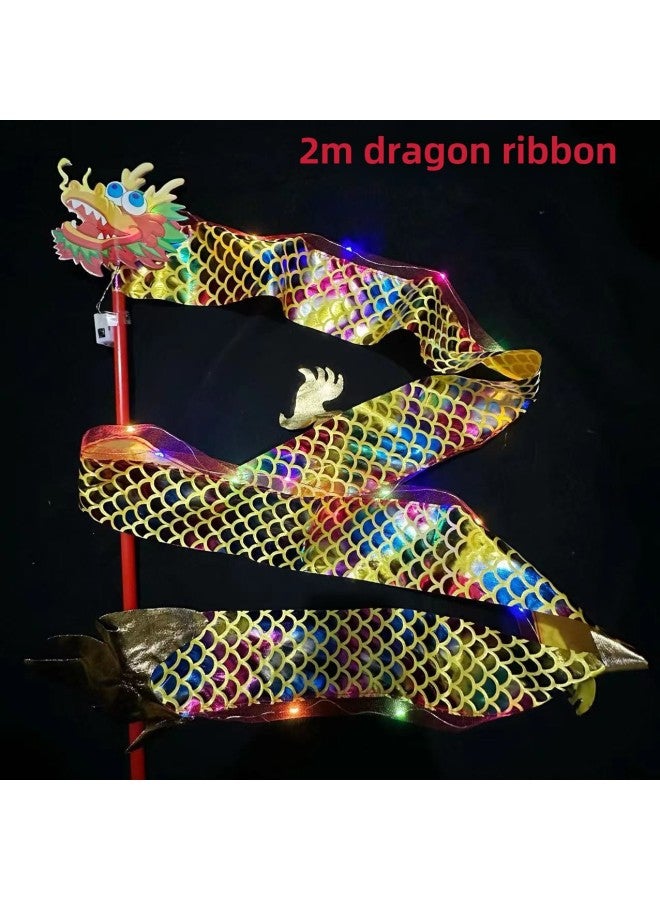 Hot Sale Luminous Rabbit Ear Hair Hoop Dragon Lantern Bow Ball Headwear 14 Light Woolly Rabbit Ear Toy-Color:Two-meter Dragon Ribbon  - Image 1