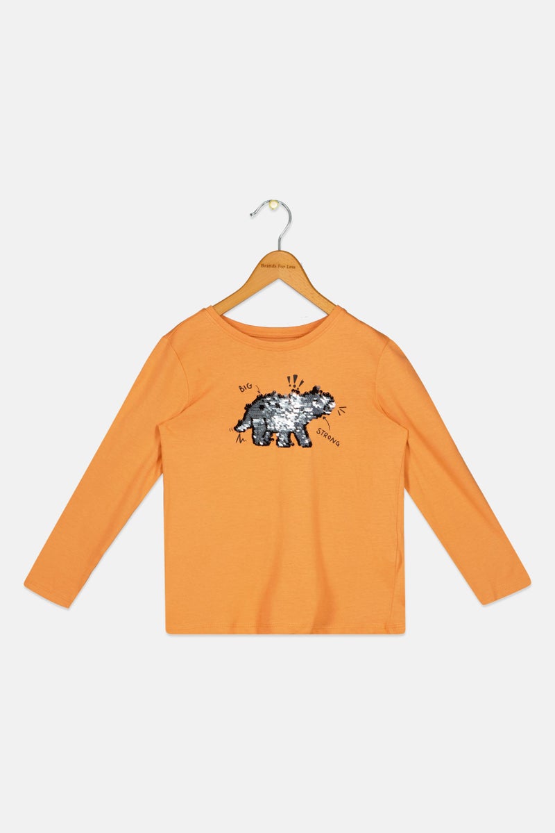 Sinsay تي شيرت طويل الأكمام مزين بياقة دائرية للأولاد، برتقالي - Image 1