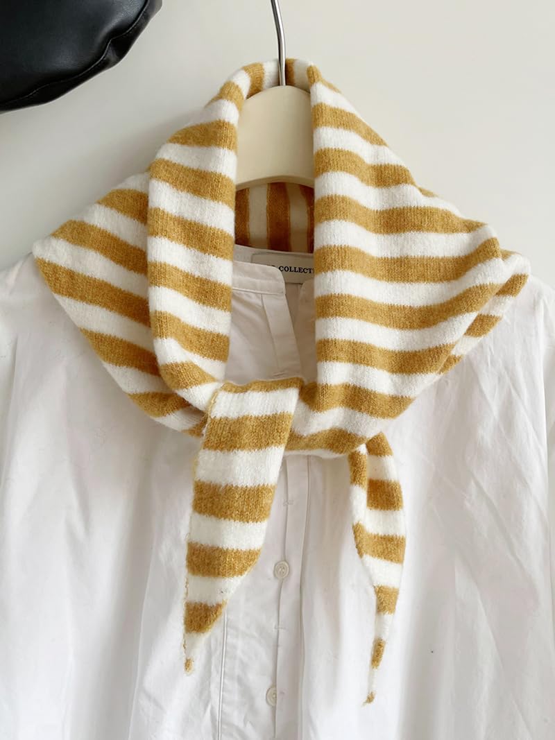 TYATVS Knitted Triangle Scarf for Women Y2k Stripe Head Scarf Aesthetic Accessories Cottagecore Streetwear Triangle Shawl (Yellow) - Image 3