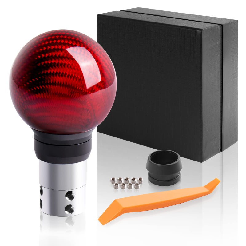TEMSONE Universal Carbon Fiber Shift knob Round Ball Compatible with LockButton Automatic TransmissionGive for Boyfriend Fathers Carbon Pattern Gear Shift Gift BoxRed