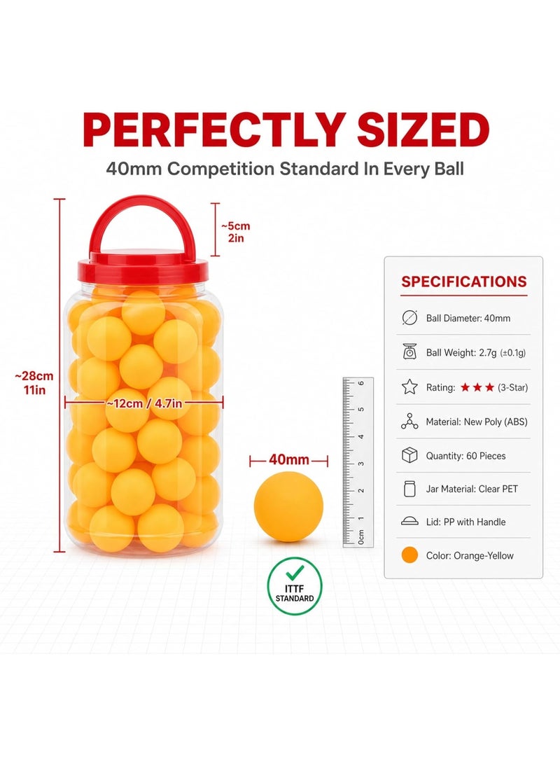 Ping Pong Balls 60 Pack – 3 Star Table Tennis Balls 40mm ABS, ITTF Standard Training Balls with Portable Storage Jar u0026 Carry Handle for Indoor Outdoor Practice, Beer Pong u0026 Gifts - Image 4