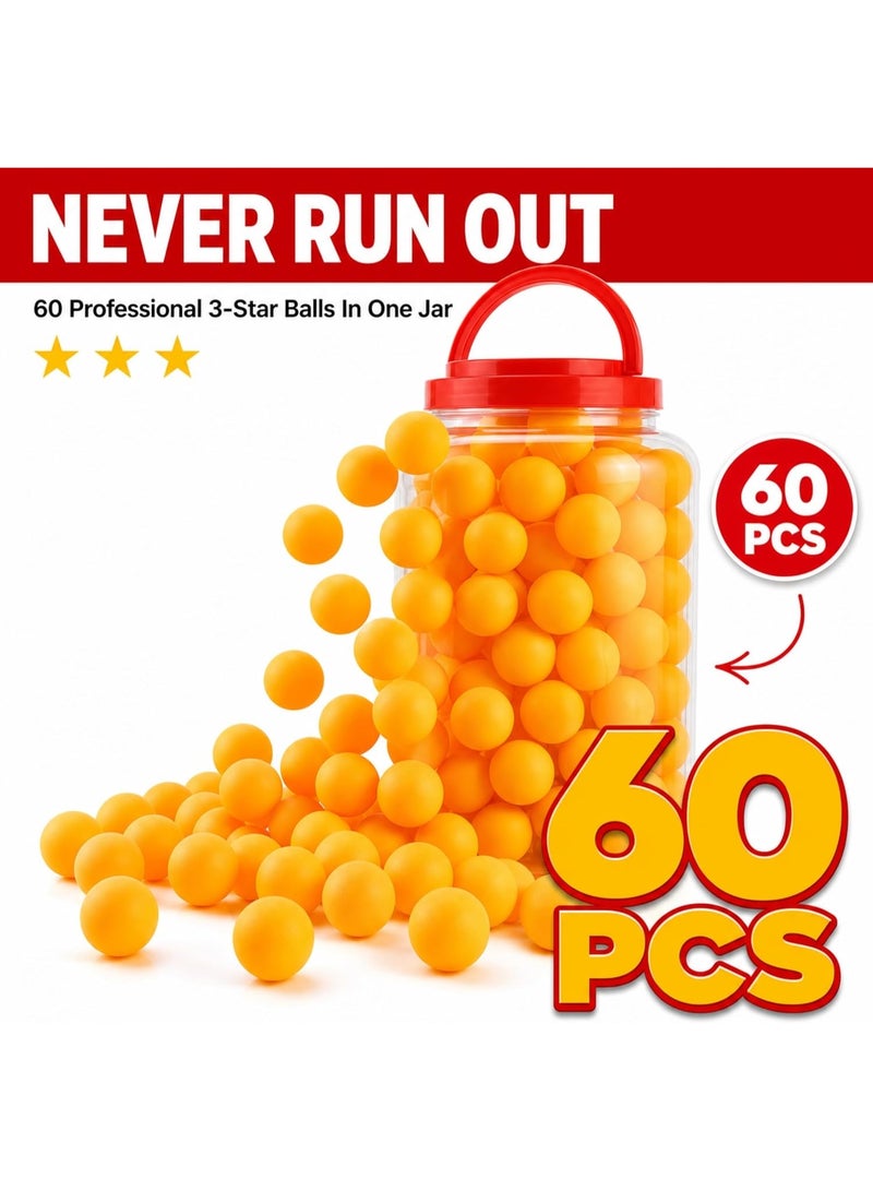 Ping Pong Balls 60 Pack – 3 Star Table Tennis Balls 40mm ABS, ITTF Standard Training Balls with Portable Storage Jar u0026 Carry Handle for Indoor Outdoor Practice, Beer Pong u0026 Gifts - Image 2