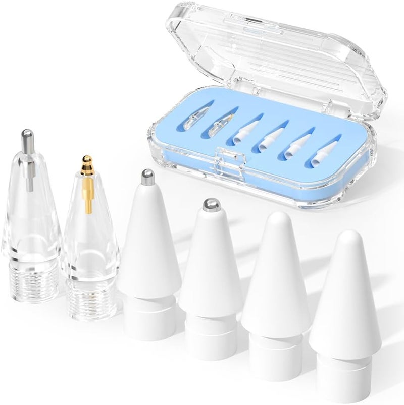 JOOSKO Upgraded Replacement Tips for Apple Pencil Pro/USB-C/2nd Gen/1st Gen Tips(with Storage case,wear-Resistant Mix Metal Tips for iPad Pencil Accessories(6 Pack，Blue) - Image 1
