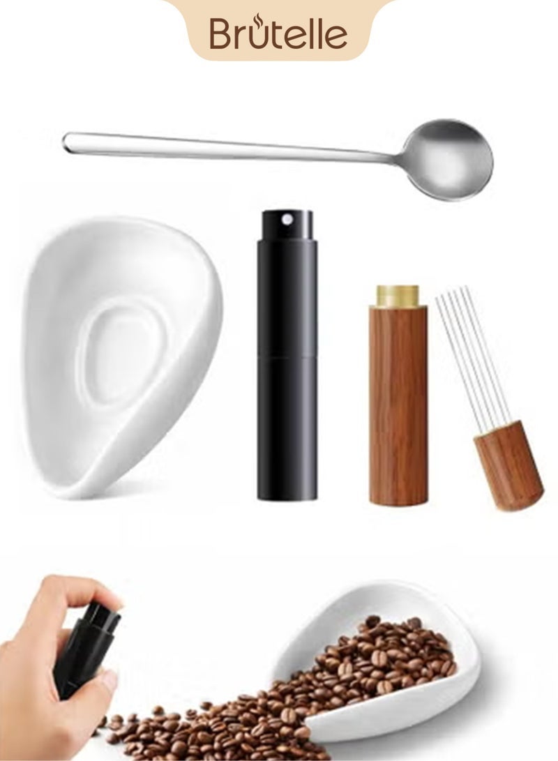 Brutelle V60 Coffee Bean Dosing Cup Spray Bottle and Pine powder needle Set for V60 Coffee & Espresso Ceramic Dosing Bowl with 10ml Anti-Static Water Sprayer, Coffee Brewing Tools - Image 1