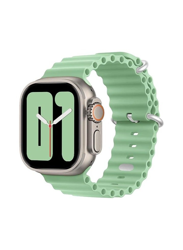 Dl3 Mobilak Ocean Band For Apple Watch Ultra 49mm 45mm 44mm 42mm, Waterproof Soft Silicone Sport Wristbands Replacement Strap iWatch Ultra SE 8 7 6 5 4 3 2 1 (Mint Green, 42MM/44MM/45MM/49MM)  - Image 1