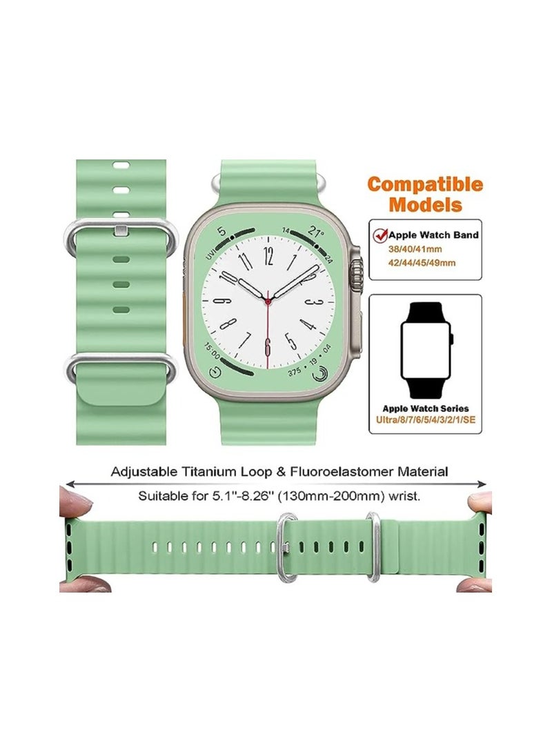 Dl3 Mobilak Ocean Band For Apple Watch Ultra 49mm 45mm 44mm 42mm, Waterproof Soft Silicone Sport Wristbands Replacement Strap iWatch Ultra SE 8 7 6 5 4 3 2 1 (Mint Green, 42MM/44MM/45MM/49MM)  - Image 2