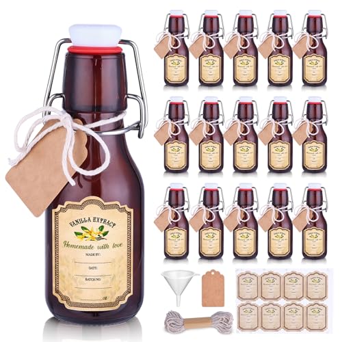 tchrules 16 Brown Vanilla Extract Bottles 5oz Swing Top Glass Bottle for Vanilla Extract Homemade, Gift Giving, Small Glass Bottles for Food Storage Canister for Bean Sauce Spice - Image 1