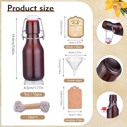 tchrules 16 Brown Vanilla Extract Bottles 5oz Swing Top Glass Bottle for Vanilla Extract Homemade, Gift Giving, Small Glass Bottles for Food Storage Canister for Bean Sauce Spice - Image 3