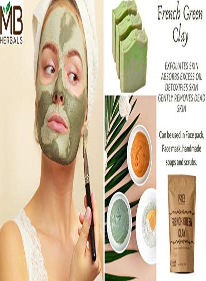 MB Herbals طين أخضر فرنسي 100 جرام؛ (3.5 أونصة)؛ طين مونت موريلونيت نقي 100%؛ يمتص الزيوت الزائدة؛ يزيل سموم البشرة؛ يوصى به للبشرة الدهنية؛ يتم استخراجه ومعالجته في الهند - Image 4