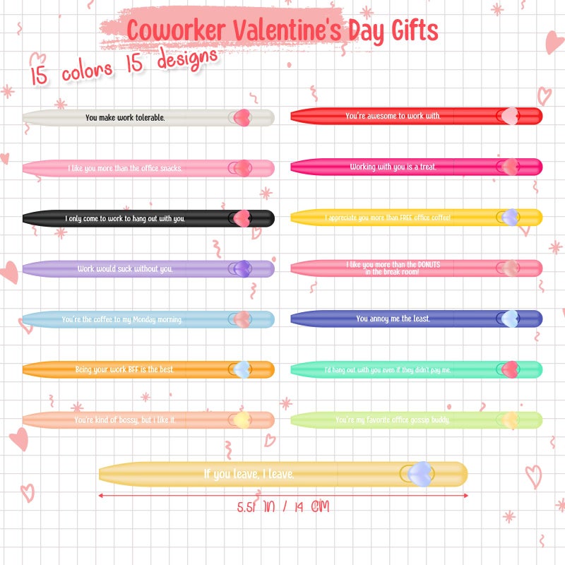 Glenmal 30 Set Funny Coworkers Valentine's Day Heart Pens with Cards Bulk Valentines Humorous Quotes Ballpoint Pens Bookmarks for Coworker Adults Employee Office Valentines Party Gifts (Colorful) - Image 2