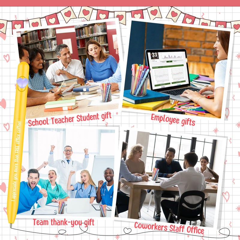 Glenmal 30 Set Funny Coworkers Valentine's Day Heart Pens with Cards Bulk Valentines Humorous Quotes Ballpoint Pens Bookmarks for Coworker Adults Employee Office Valentines Party Gifts (Colorful) - Image 5