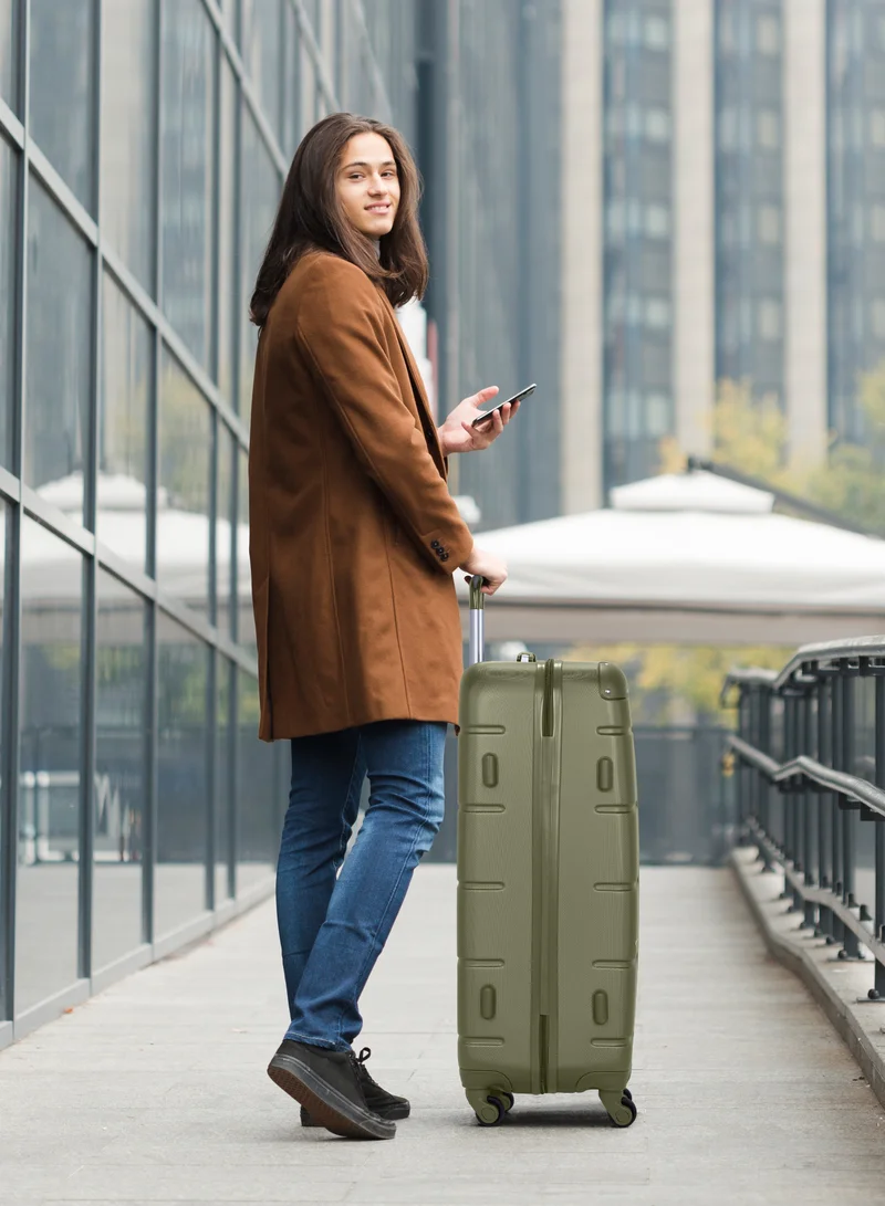 Senator Olive Green Hard Case Travel Bag Trolley Luggage Set of 3 ABS Lightweight Suitcase with 4 Spinner Wheels A1012 Olive  | Best Price UAE