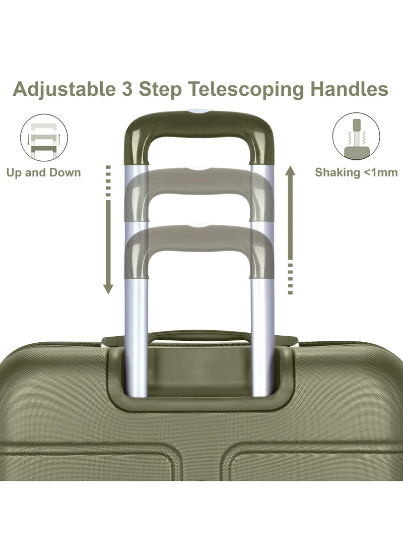 Senator Olive Green Hard Case Travel Bag Trolley Luggage Set of 3 ABS Lightweight Suitcase with 4 Spinner Wheels A1012 Olive  | Best Price UAE