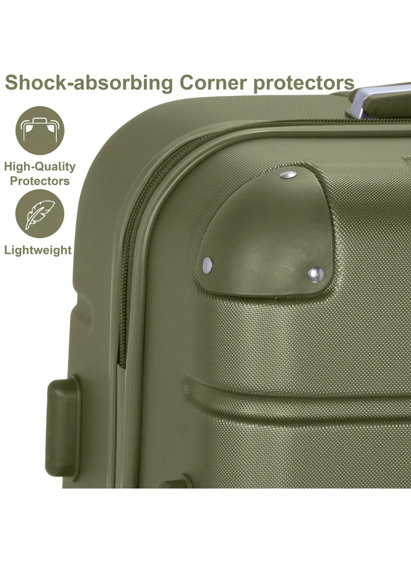Senator Olive Green Hard Case Travel Bag Trolley Luggage Set of 3 ABS Lightweight Suitcase with 4 Spinner Wheels A1012 Olive  | Best Price UAE