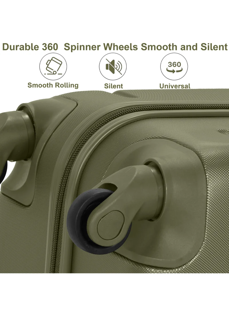 Senator Olive Green Hard Case Travel Bag Trolley Luggage Set of 3 ABS Lightweight Suitcase with 4 Spinner Wheels A1012 Olive  | Best Price UAE
