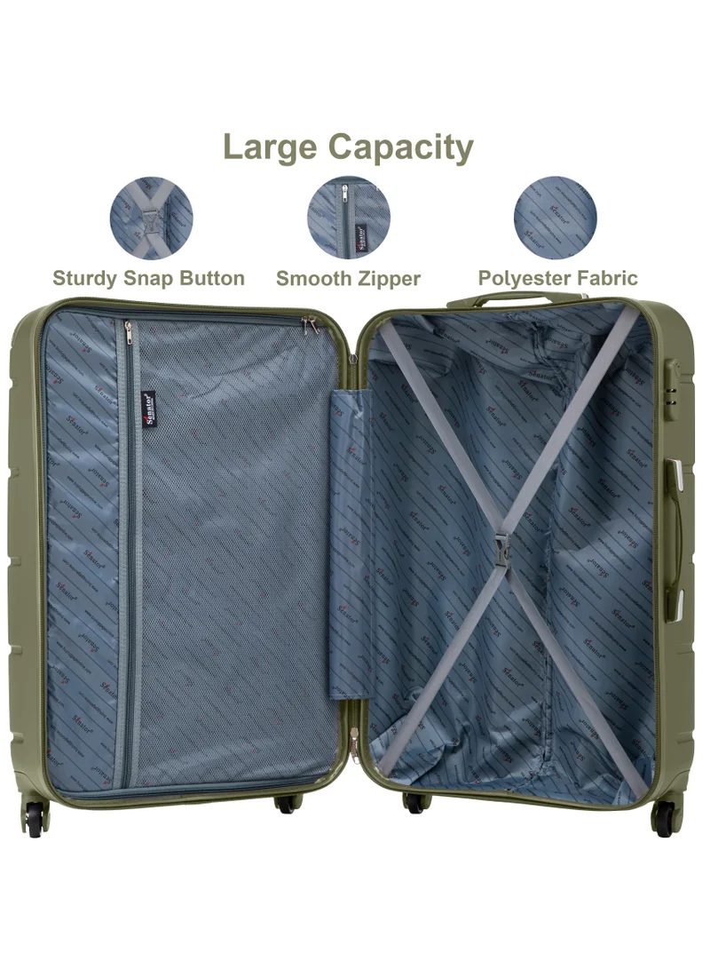 Senator Olive Green Hard Case Travel Bag Trolley Luggage Set of 3 ABS Lightweight Suitcase with 4 Spinner Wheels A1012 Olive  | Best Price UAE