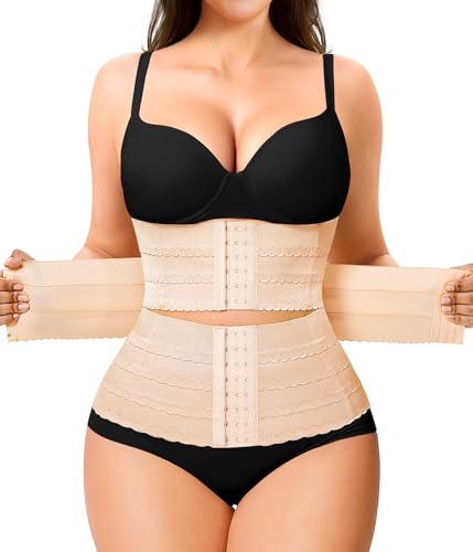 Nebility Waist Trainer for Women Corset Shapewear Tummy Control Segmented Waist Cincher Workout Girdle(Beige,L) - Image 1