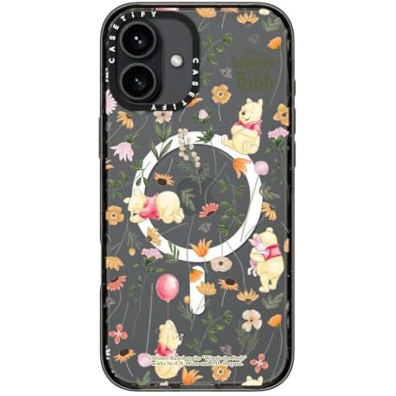 Casetify Impact iPhone 16 Plus Case 【Winnie The Pooh Co-Lab / 8.2ft Drop Protection/Magsafe】 - Vintage Floral Case - Clear Black - Image 5