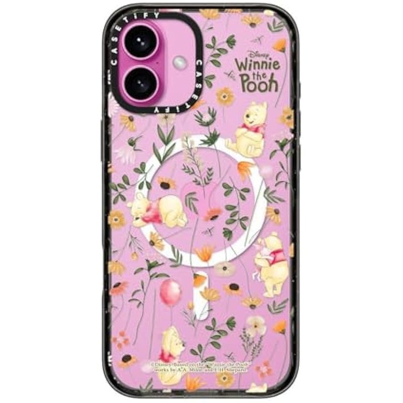 Casetify Impact iPhone 16 Plus Case 【Winnie The Pooh Co-Lab / 8.2ft Drop Protection/Magsafe】 - Vintage Floral Case - Clear Black - Image 2