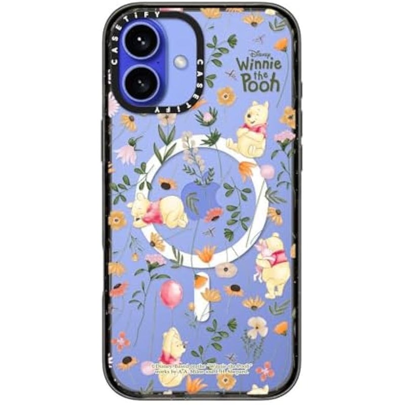 Casetify Impact iPhone 16 Plus Case 【Winnie The Pooh Co-Lab / 8.2ft Drop Protection/Magsafe】 - Vintage Floral Case - Clear Black - Image 3