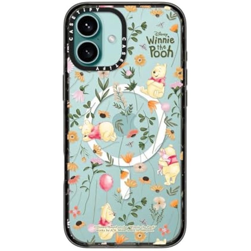 Casetify Impact iPhone 16 Plus Case 【Winnie The Pooh Co-Lab / 8.2ft Drop Protection/Magsafe】 - Vintage Floral Case - Clear Black - Image 4