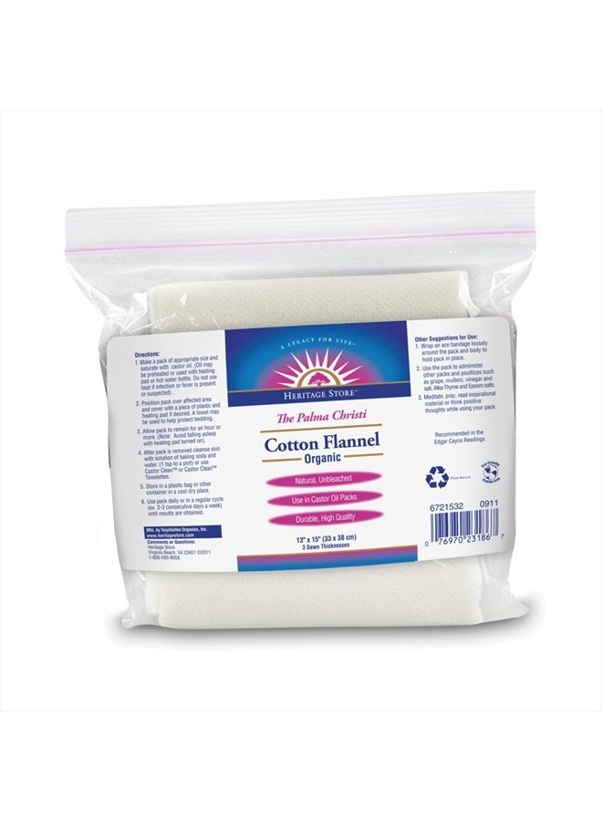 Heritage Store Cotton Organic Flannel | Use in Castor Oil Pack | Natural & Unbleached, Sewn in USA | Reusable | 13 x 15 - Image 1