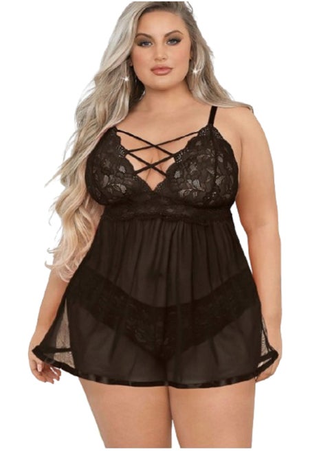 Women’s Short Lace BabyDoll with Ribbon Detailing on the Chest
