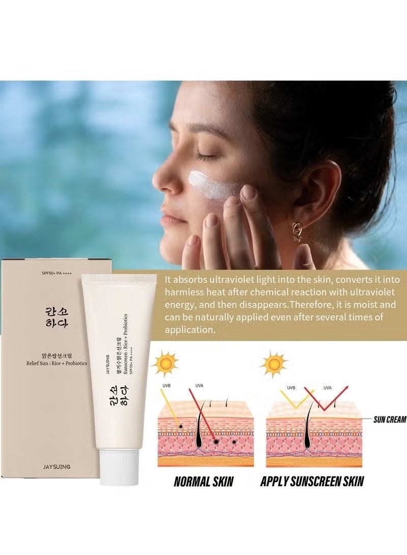 Jaysuing Rice probiotics SPF50++Korean facial sunscreen and moisturizer 50ML - Image 2