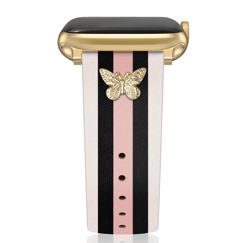 MOINSPIRE Designer Leather Bands with Charms Compatible with Apple Watch 38mm 40mm 41mm 42mm(S11/10) Women Men Genuine Leather Strap Elegant Wristbands for iWatch Series 11/10/9/8/7/6/5/3/2/1/SE/Ultra - Image 1