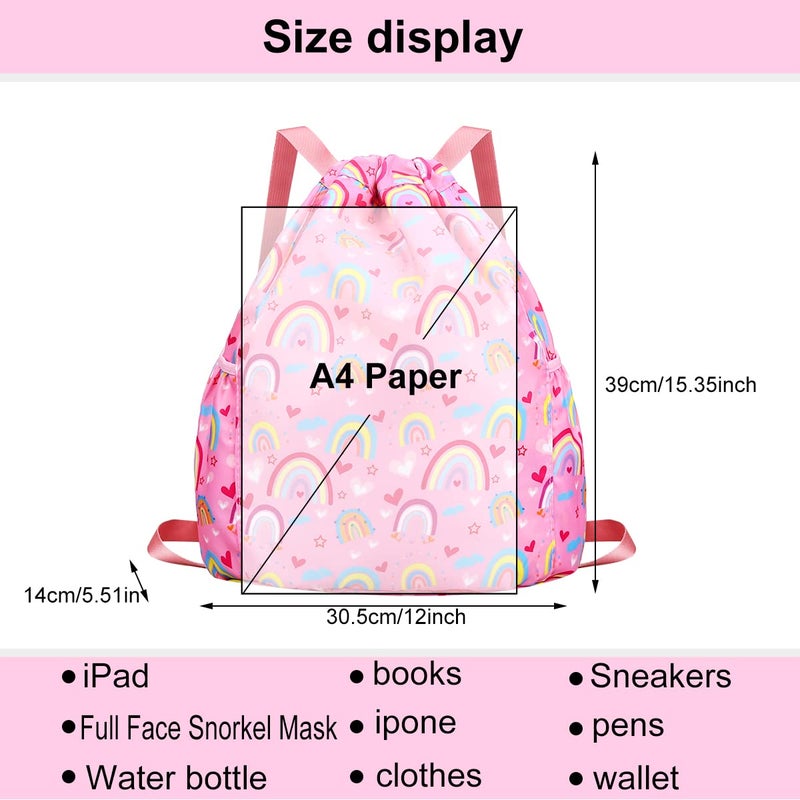 RHCPFOVR Drawstring Backpack for Kids - Mermaid Bags for Girls Gym Dance Beach Swim Travel Bag With Two Water Bottle Holder - Image 2