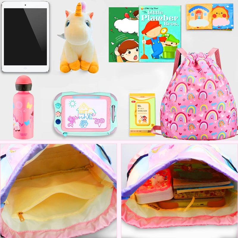 RHCPFOVR Drawstring Backpack for Kids - Mermaid Bags for Girls Gym Dance Beach Swim Travel Bag With Two Water Bottle Holder - Image 4