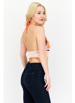 Don't Call Me Jennyfer Women Halter Neck Sleeveless Knitted Top, Orange Combo  - Image 2