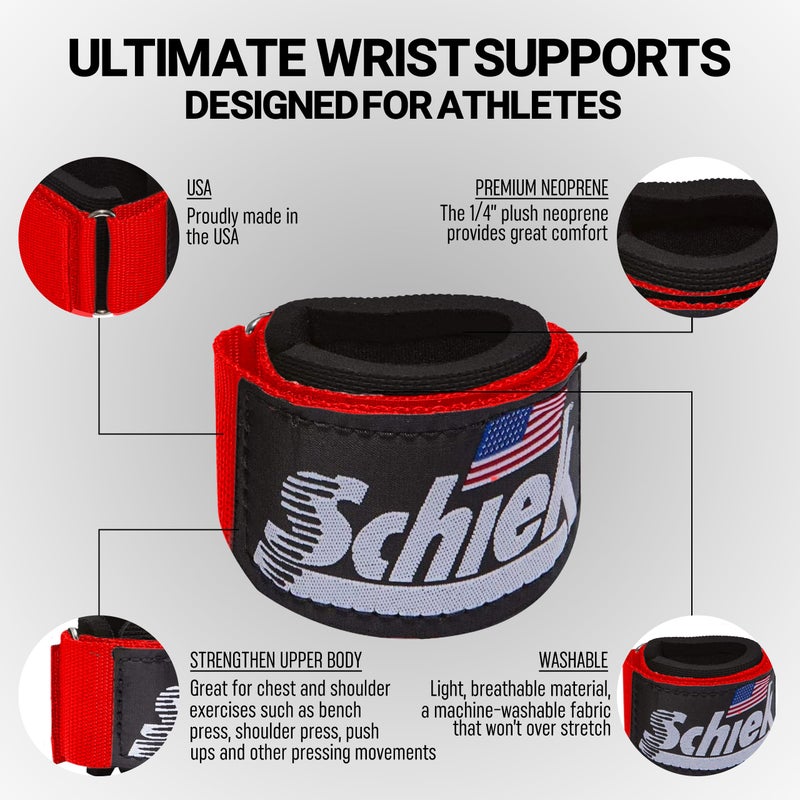 Schiek Sports Model 110WS Ultimate Weightlifting Wrist Supports - Red - Image 3