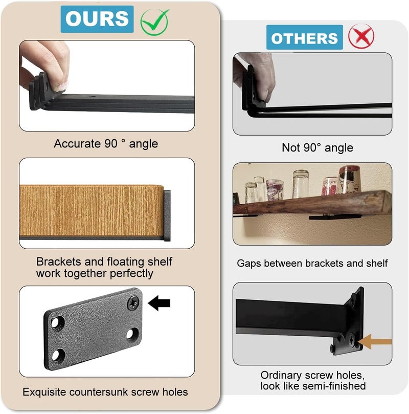 BLYPHOO Shelf Bracket Heavy Duty Metal L-shaped Brackets for Shelf Support 6 Pcs: ® Floating Shelf w/ Screws – Upgraded Hidden Shelf Bracket- Industrial Wall Brackets for Shelves (10inch) - Image 5