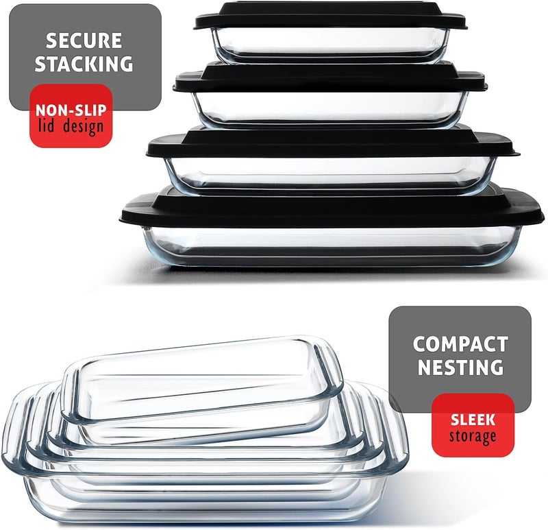 Eatex 8Piece Deep Glass Casserole Dishes for Oven with Plastic Lids Glass Baking Dishes for Oven Rectangular Bakeware for Lasagna Cooking Leftovers Kitchen Freezer to Oven Dishwasher Safe - Image 5