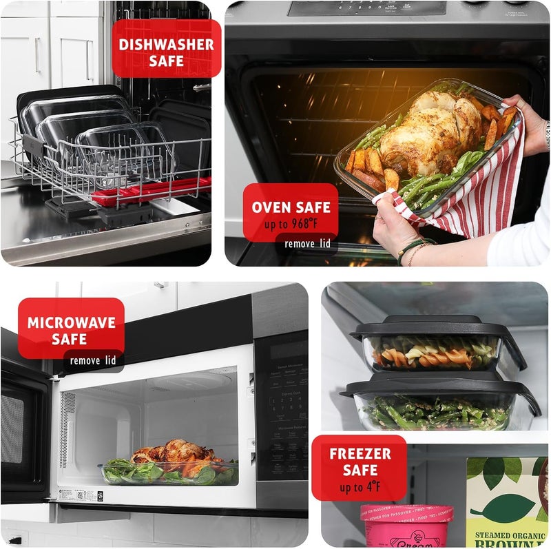 Eatex 8Piece Deep Glass Casserole Dishes for Oven with Plastic Lids Glass Baking Dishes for Oven Rectangular Bakeware for Lasagna Cooking Leftovers Kitchen Freezer to Oven Dishwasher Safe - Image 3